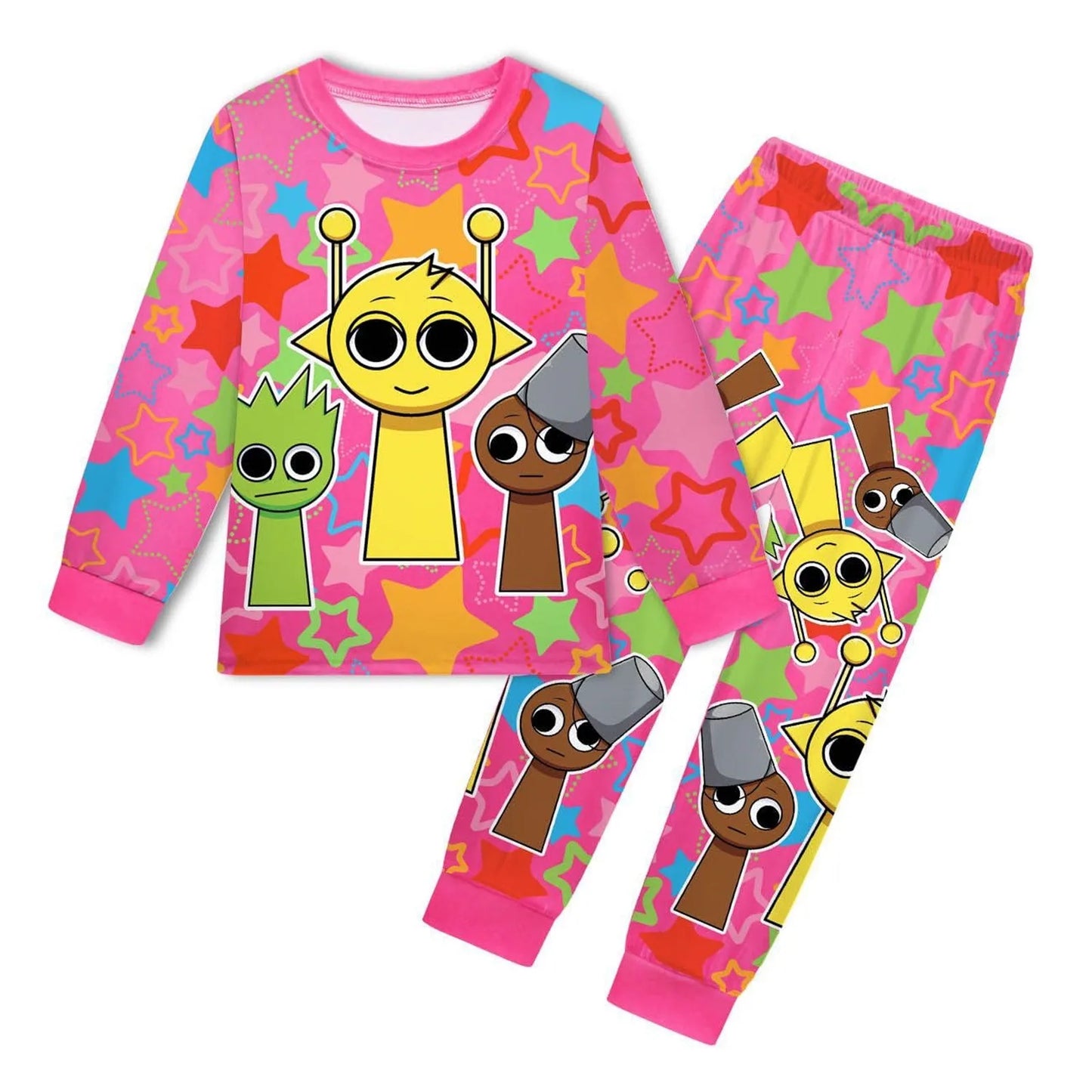 Sprunki Pajama Sets Kids Cartoon Incredibox Clothes Toddler Boys Daily Nightgowns Baby Girls Long Sleeve T Shirt+Pants 2pcs Sets