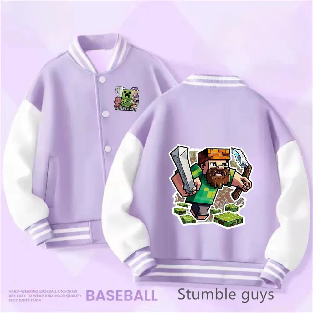 1-14 Year Old Birthday Gift Library Baseball Uniform Minecraft Cartoon Printed Boys and Girls Kawaii Fall and Winter Jacket