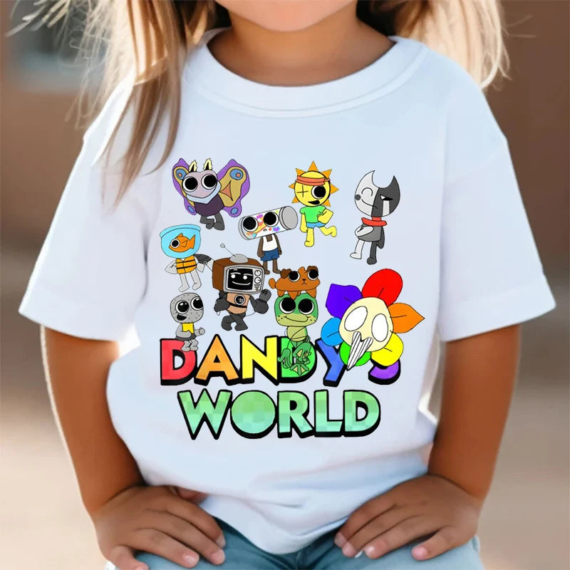 Dandy's World Print T Shirt For Kids Boy 2025 New Fashion Dandys World Anime Short Sleeve Tshirt Y2k Tops Toddler Girls Clothes