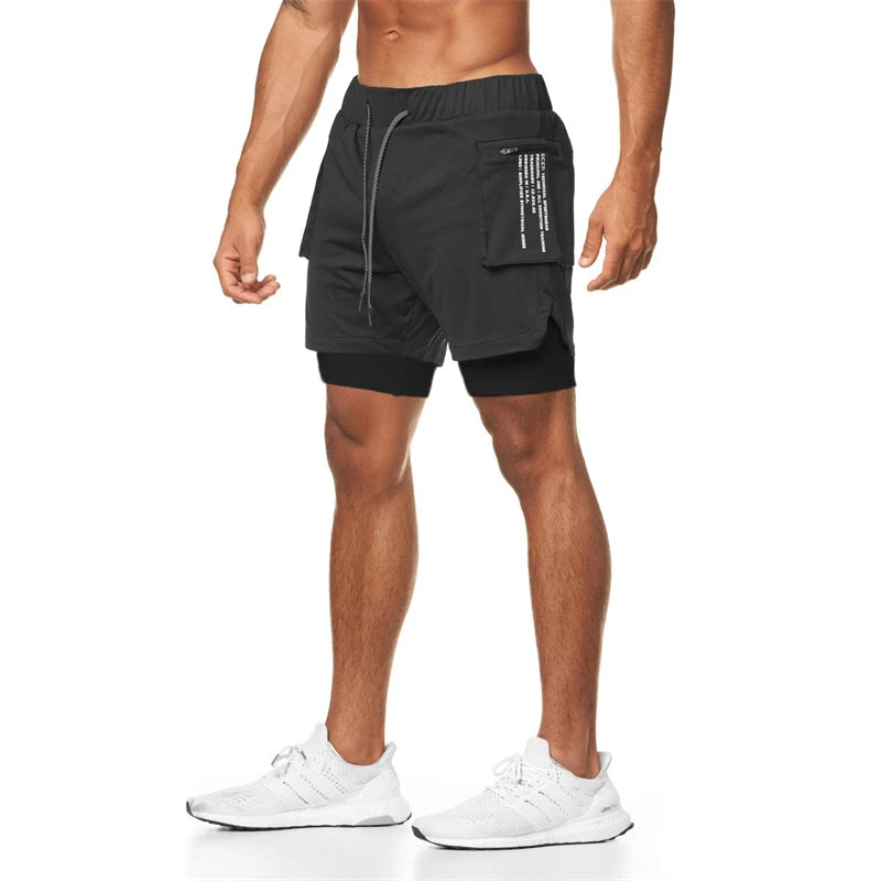 Men Sportswear Double-deck Running Shorts 2 In 1 Summer Short Pants