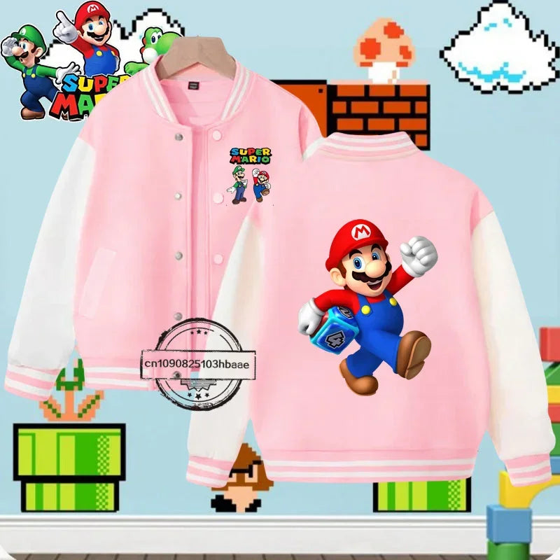 Baseball uniform Cartoon Print Mario Fall Winter Coat Game Series Kids 1-14 years old fashion boys girls sweatshirt long sleeve