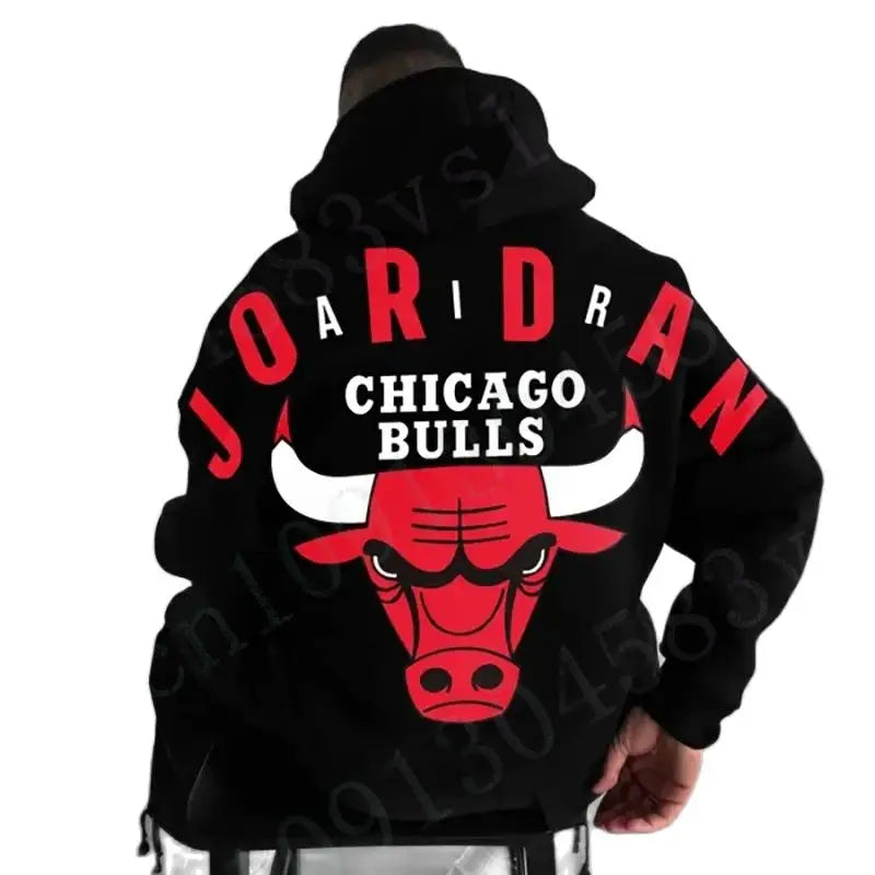 Oversized Men's Street Fashion Trend Chicago Bulls Pattern Versatile Cotton Sweatshirt Men's Pullover Men's Loose Hooded