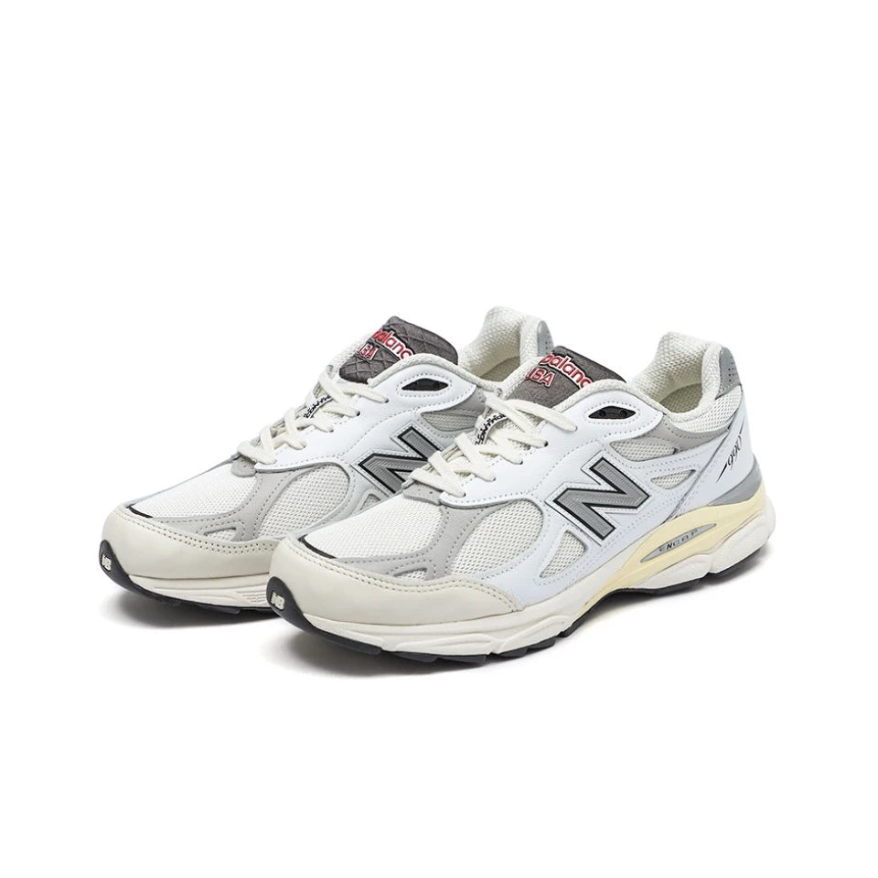 Original New Balance NB 990 V3 Classic Vintage Mesh Fabric Leather Casual Men's and Women's Running Shoes White Silver M990AL3