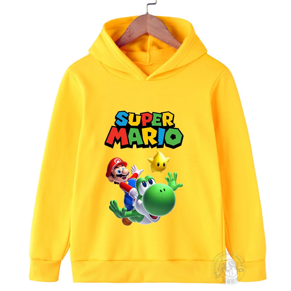 Autumn/Winter Children's Pullover with Plush Hoodie Sweater Student Baby Mario Cartoon Pattern Casual Sweater