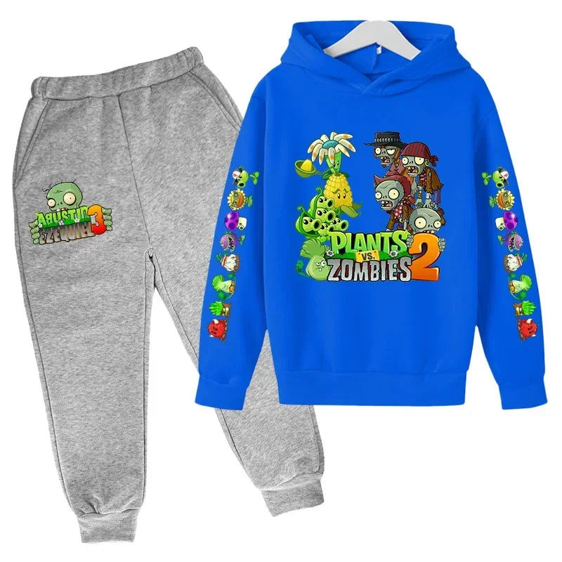 New Cartoon Plants Vs. Zombie Clothing Spring and Autumn Boys Girls Clothes Long-Sleeved Suit Kids Sportswear Hoodie Costume Set