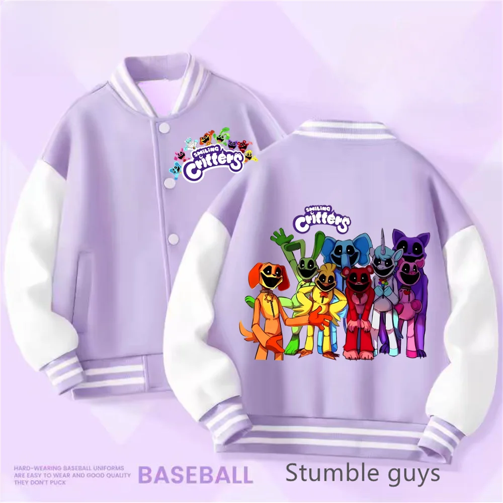 Smiling Critters Baseball Uniform Kawaii Kids Anime Cartoon Coat Sweet and Cute Jacket Girls Spring Autumn Children's Clothing