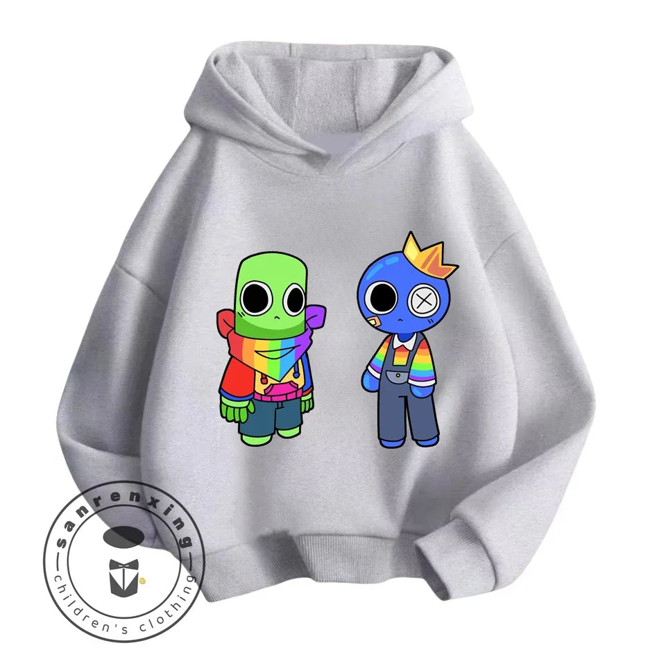 Rainbow Friends Cartoon Long Sleeve Hoodie with Cute Charming Designs Perfect Suitable for Suitable for Boys and Girls Aged 3-14