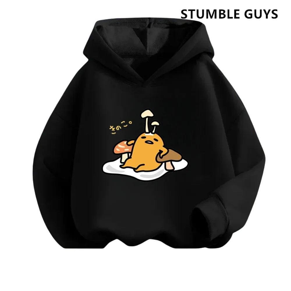 Gudetama Trucksuit Cartoon Boys and Girls 3-14 Years Old Kawaii Street Casual Sweatshirt Children's Outdoor Sports Hoodie Set