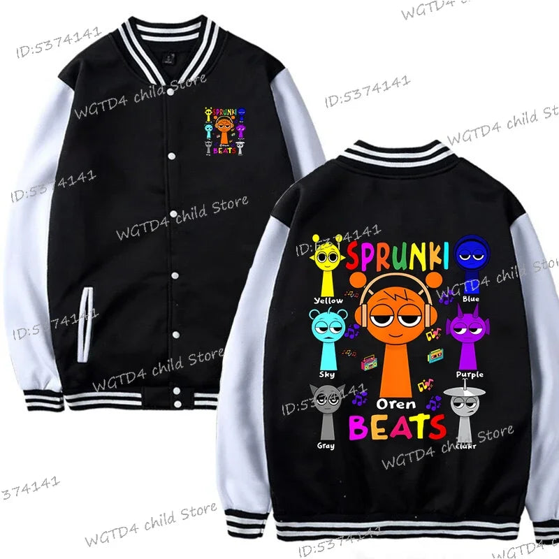 Boys Girls Jackets Coats Sprunki Oren Beats Graphics Button Outerwear 2025 Spring Long Sleeve Kid Cartoon Incredibox Game Jacket