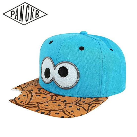 PANGKB Brand Difuzed Cap Cartoon Big Eyes Cookie Bite Blue Snapback Hat Adults Outdoor Travel Adjustable Sun Baseball Sports cap