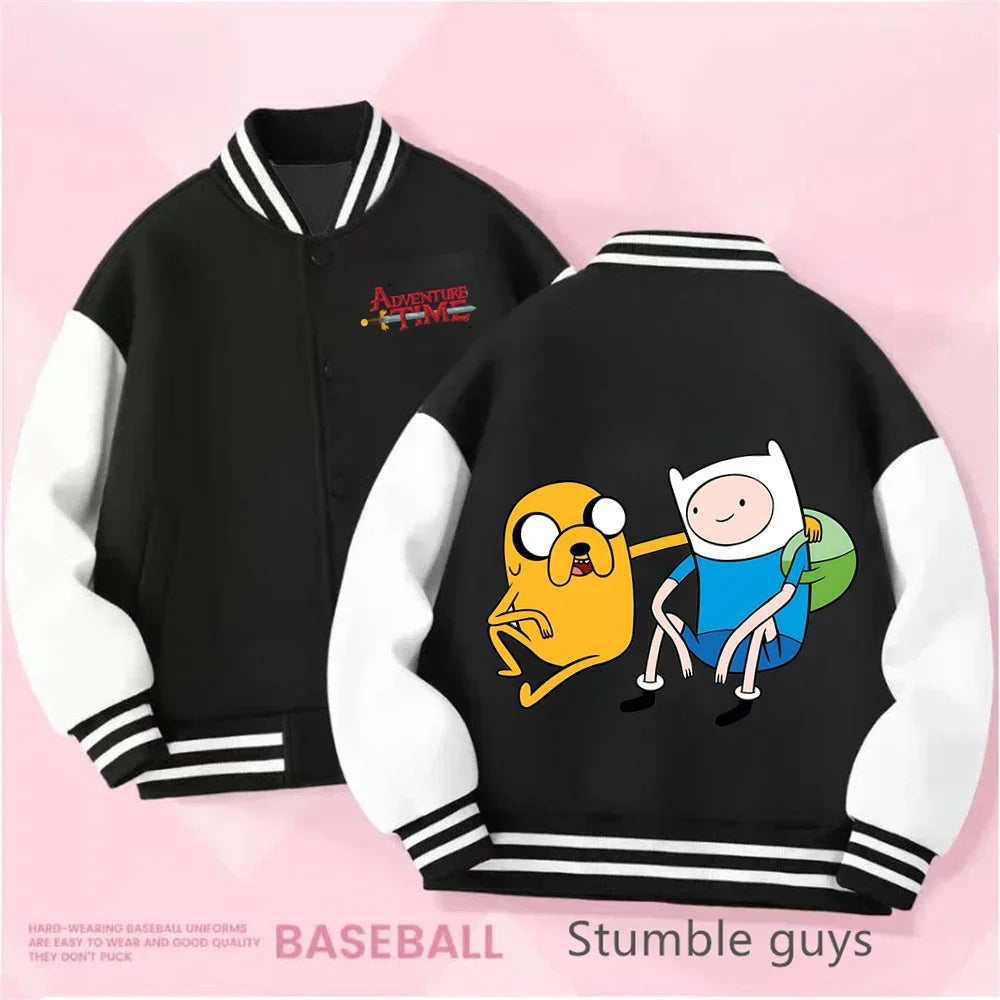 Adventure Time Kids Cotton Jacket Suit Kuromi Melody Overcoat Pants Autumn Child Loose Sports Baseball Uniform Clothes Gift