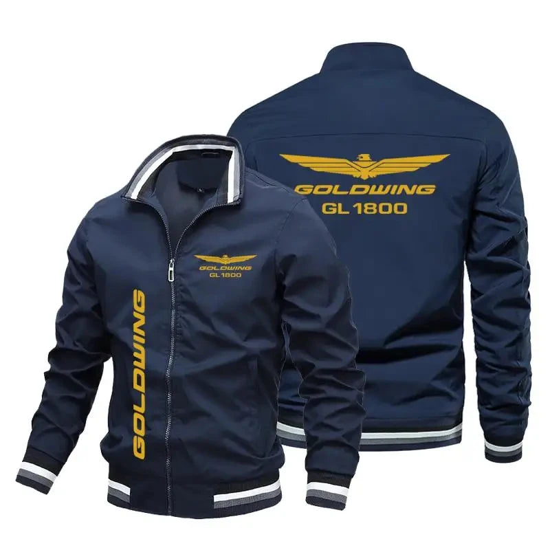 Men's 2024 autumn/winter hot selling driver jacket, golden wings, printed logo casual top