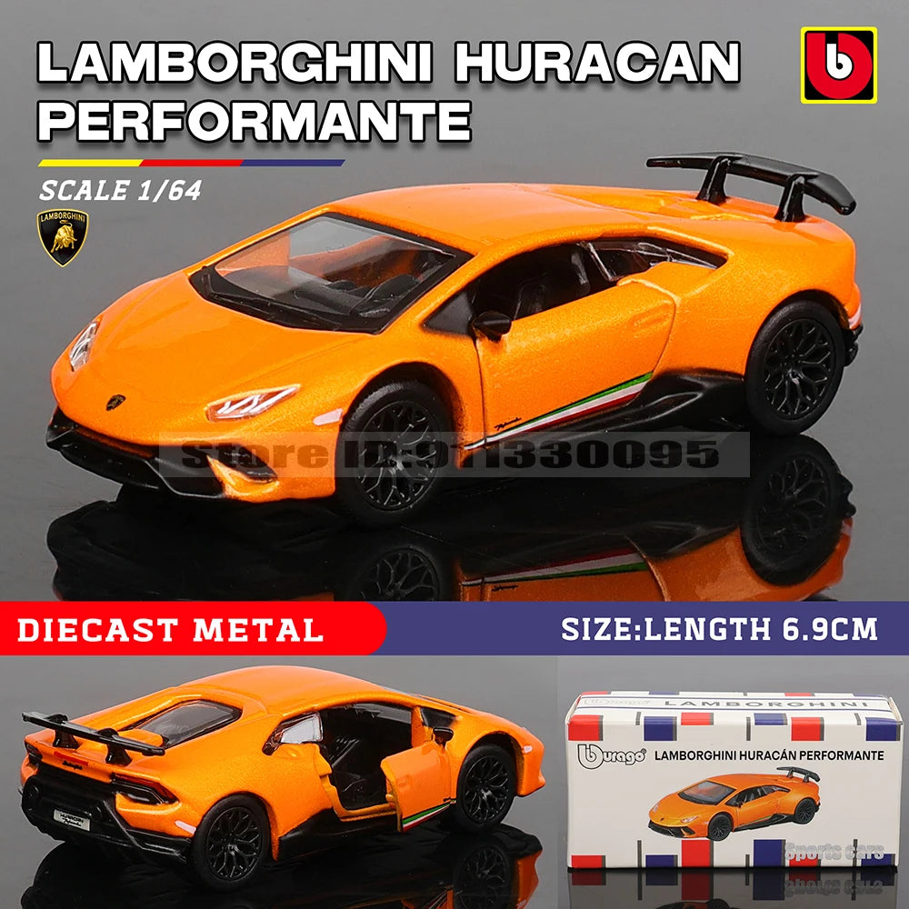 Bburago 1:64 Porsche 911 GT2 RS LAMBORGHINI sian fkp 37 Mustang GT500 Car Model Collection Kids Xmas Gift Toys for Boys Ferrari