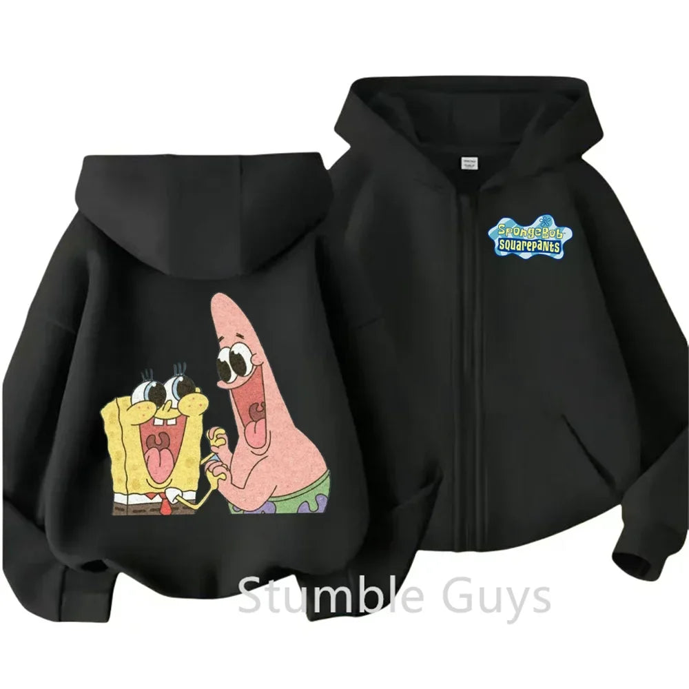 Spongebob Pie Big Star Squidward Kawaii Kids zipper hoodie print Fall/Winter comfortable loose top for boys and girls