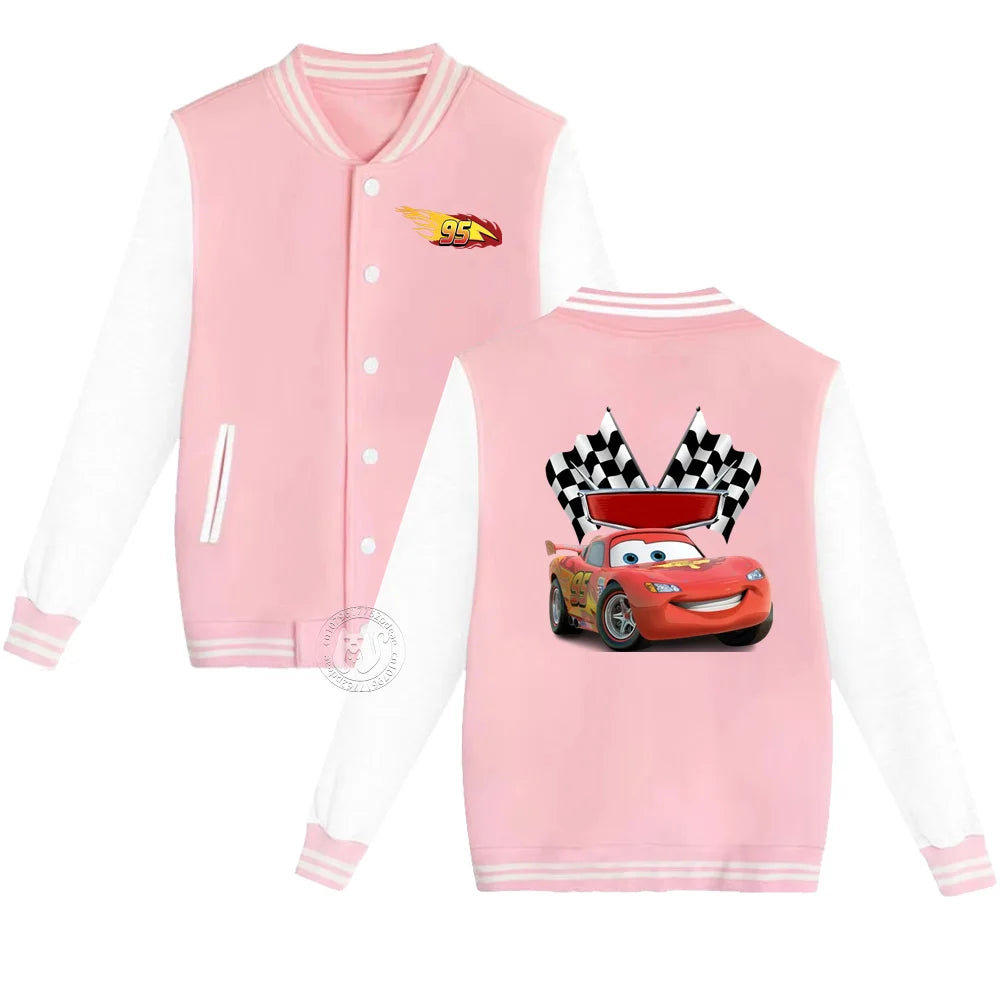 Kids 2-14 years old Fall/Winter Baseball uniform Flash McQueen 95 Racing Print Teen Girls Boys Outdoor padded warm coat