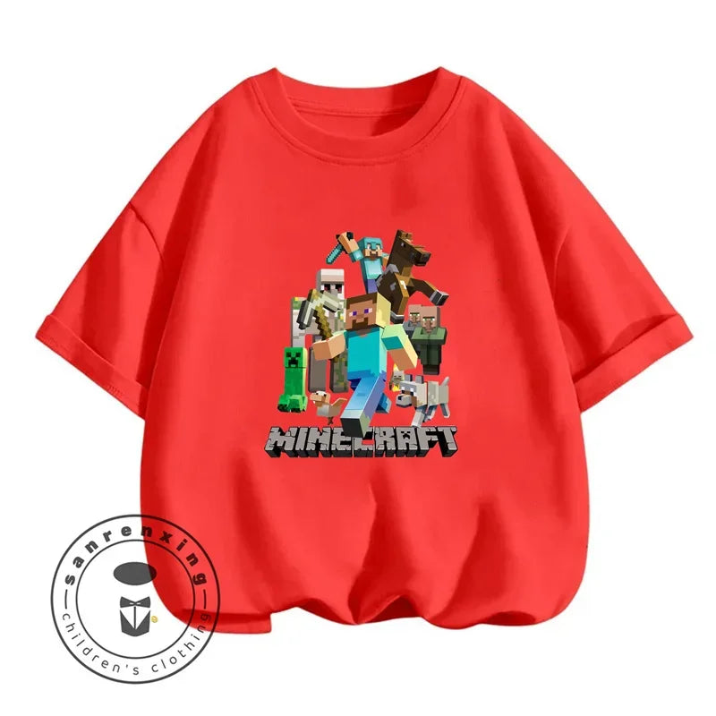 Minecraft Cartoon Printed Kids Summer Boy Girl T-shirt Solid Cotton Breathable Teenager Short Children TShirt For 3-10T Top