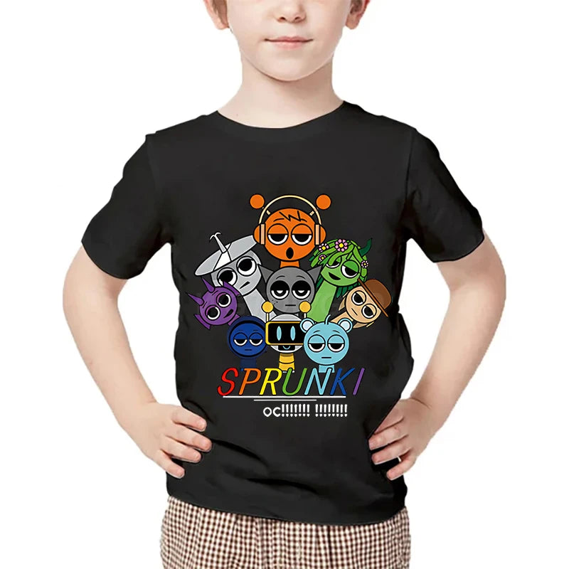 Just A Boy Who Loves Sprunki Kids T-shirt Horror Game Character TShirts Short Sleeve Tops Sprunki Boys Girls Fashion Streetwear