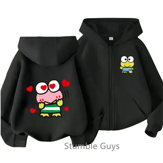 2025 New Kero Kero Keroppi Zipper Hoodie Kids Clothes Boys Fashion Girls Sweater Casual Long Sleeve Anime Sonic Trucksuit