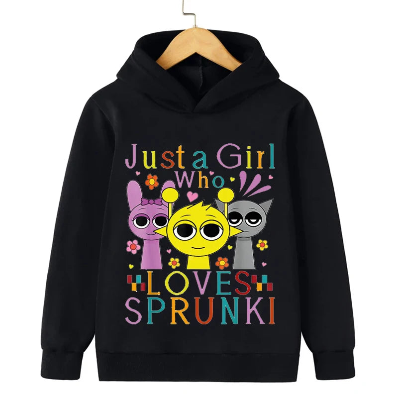 Just a Girl Who Loves Sprunki Graphic Girls Hoodies Incredibox Game Sweatshirt Children's Long Sleeve Tracksuits Boys Casual Top