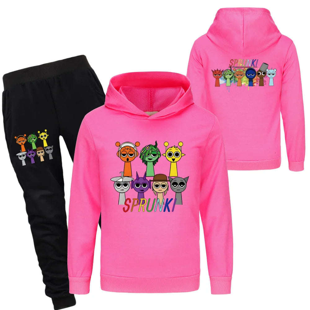 Sprunki Clothing Set Kids Game Incredibox Hoodies Jogger Pants Tracksuit Girls Hooded Tops Children Coat Baby Boys Streetwear