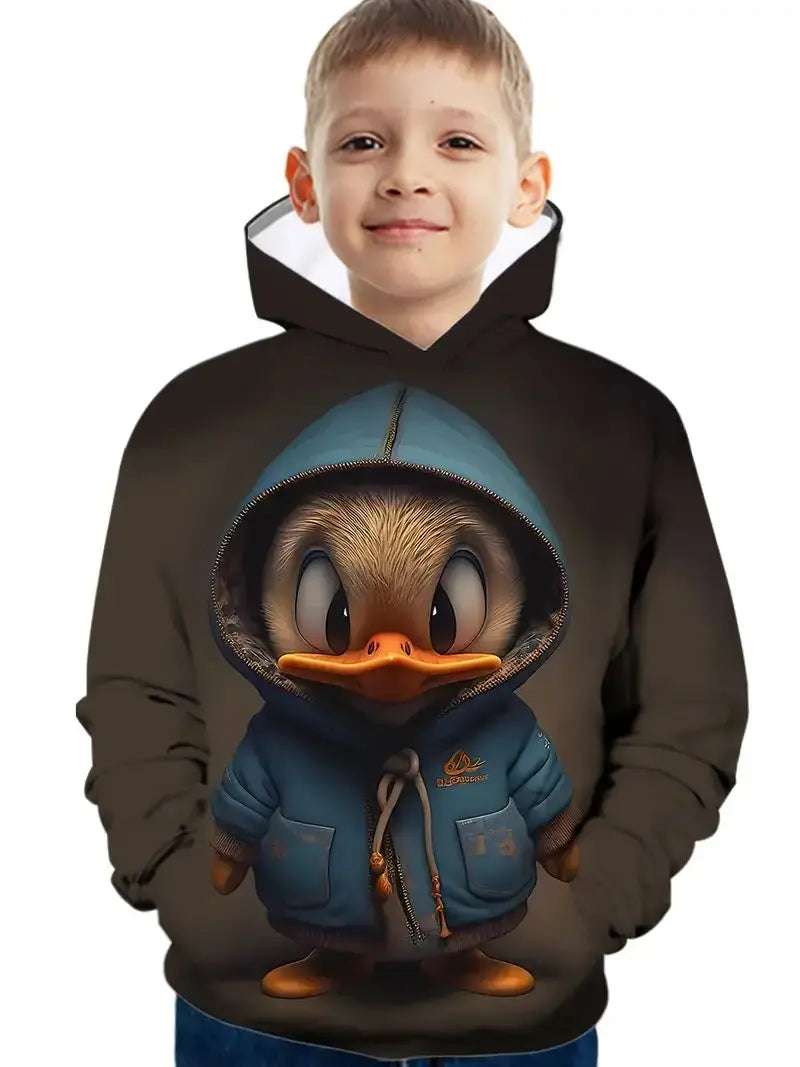 Autumn Hot Selling Donald Duck  Simulation Printed Childrens Pullover Top Cute Cartoon Fashion Classic Hoodie For Boys and Girls