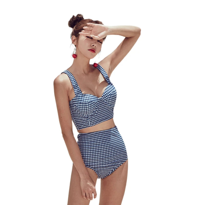 2023 Korean Vintage Plaid Feminine Bikini Set