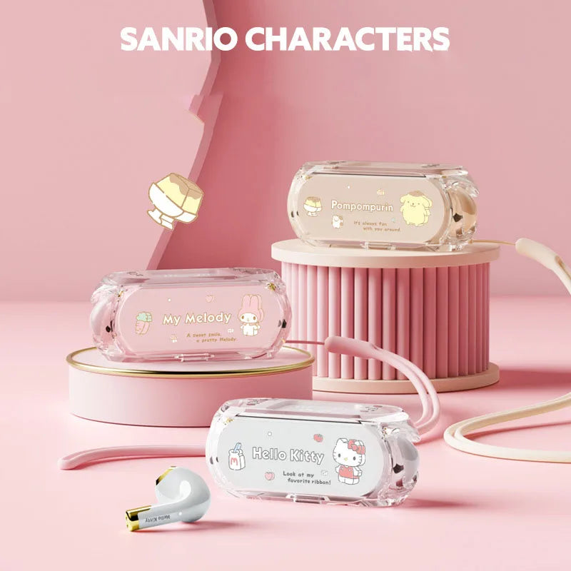 Sanrio Hello Kitty My Melody Bluetooth Headphone Transparent Cute Sport In-Ear Reduction Super Long Battery Life Birthday Gift