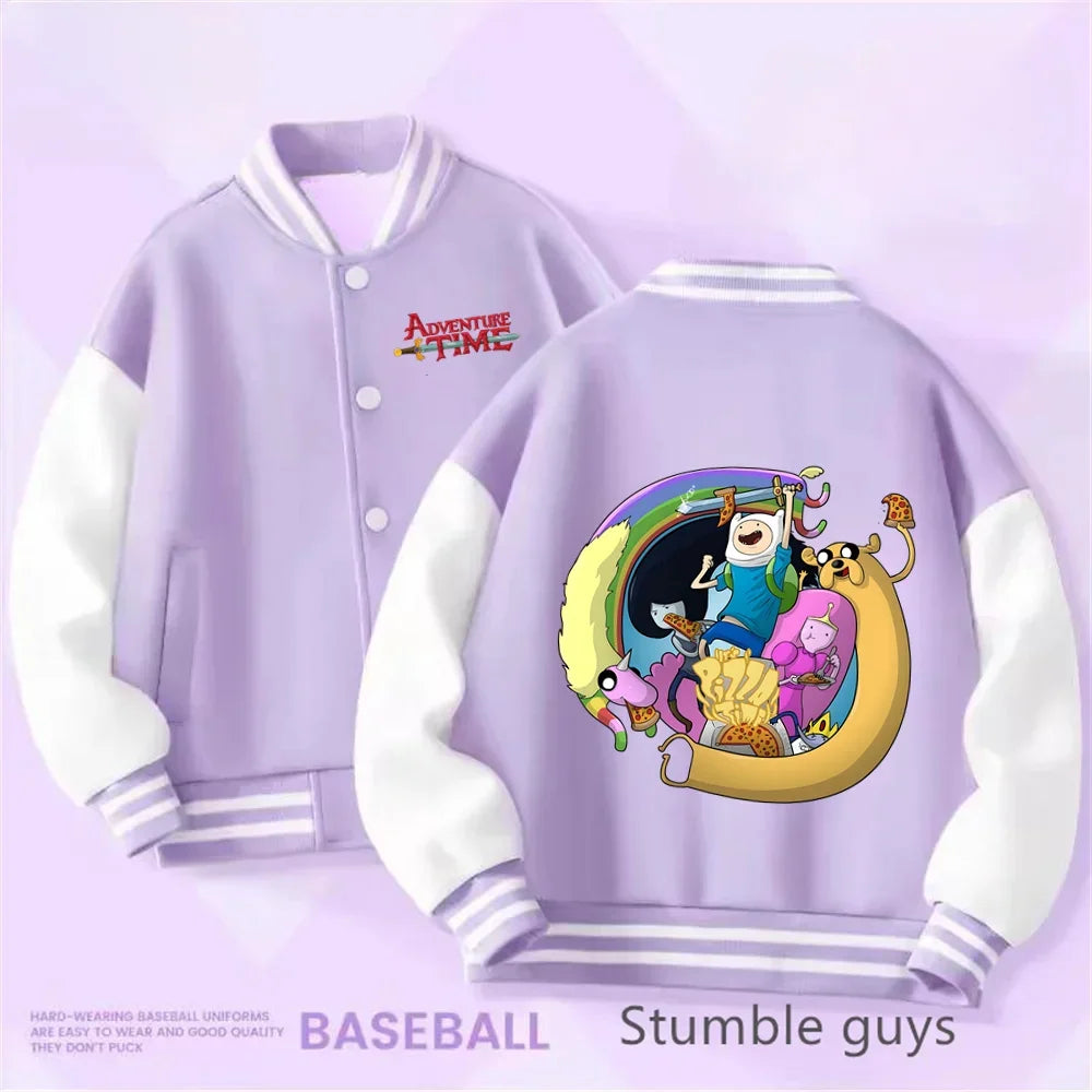 Adventure Time Kids Cotton Jacket Suit Kuromi Melody Overcoat Pants Autumn Child Loose Sports Baseball Uniform Clothes Gift