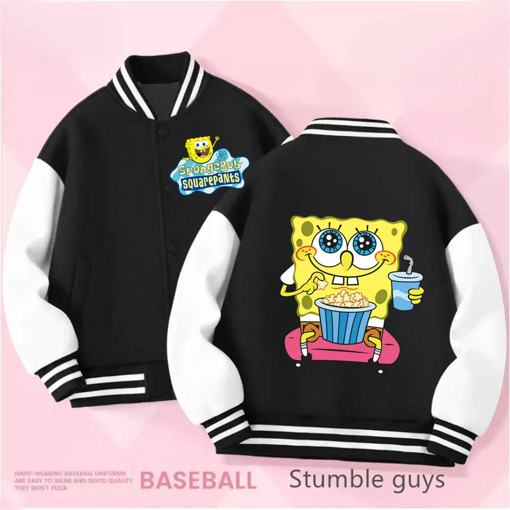 Kids Clothing 2-14 Years Old Baseball Uniform Boys Girls Fall/Winter Jacket SpongeBob SquarePants Print Thickened Warm Coat