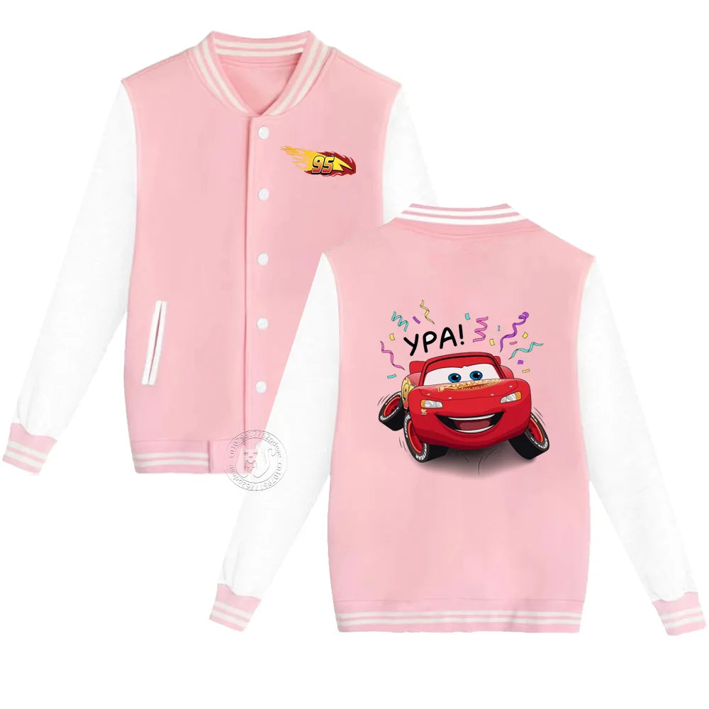 Kids 2-14 years old Fall/Winter Baseball uniform Flash McQueen 95 Racing Print Teen Girls Boys Outdoor padded warm coat