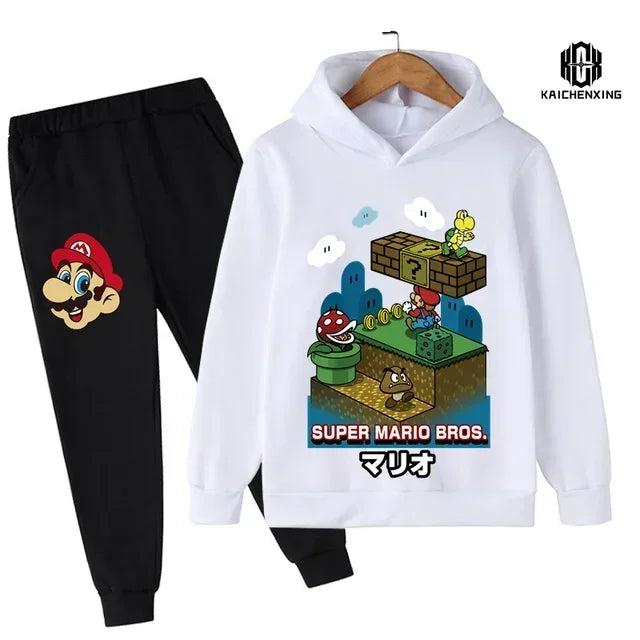 Super Mario Clothing Children's Casual Sweatshirt Suit Boy's Tracksuit Children's Sports Suit Hoodie Top + Pants 2 Piece Suit