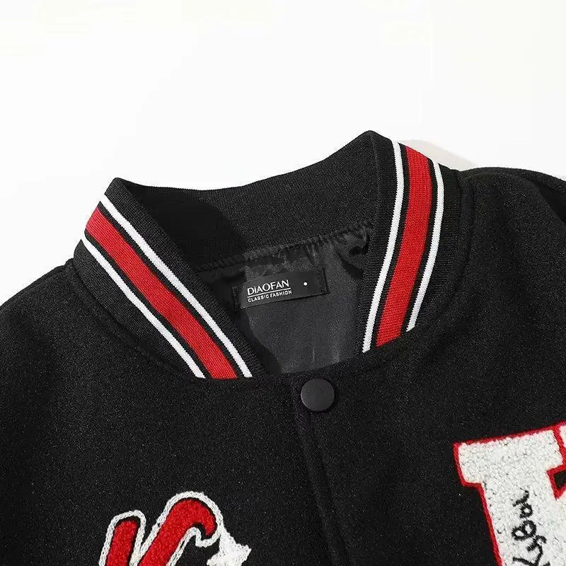 American Vintage Streetwear Black and Red Spliced Embroidered Baseball Jacket Men's and Women's Spring and Autumn Coat Clothes