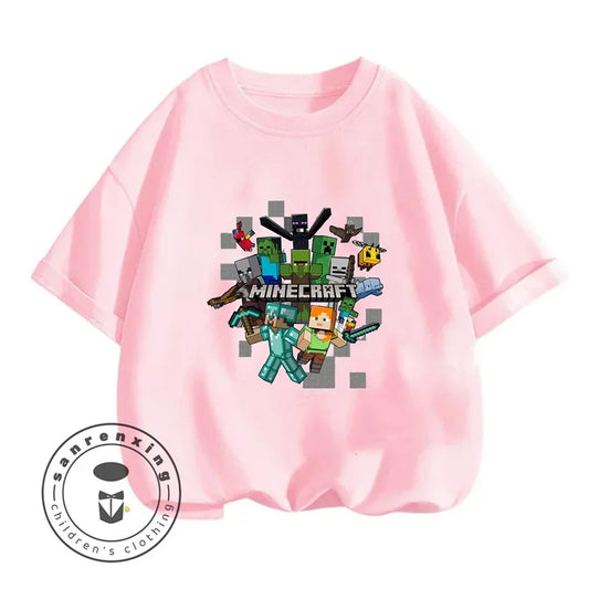 Minecraft Cartoon Printed Kids Summer Boy Girl T-shirt Solid Cotton Breathable Teenager Short Children TShirt For 3-10T Top