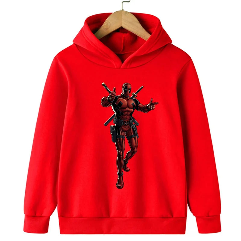 New Kids Spring Autumn Deadpool Hoodies Fashion Cartoon Printing Baby Boys Clothes Boys Casual Tops Sweatshirts 2-14Years Old