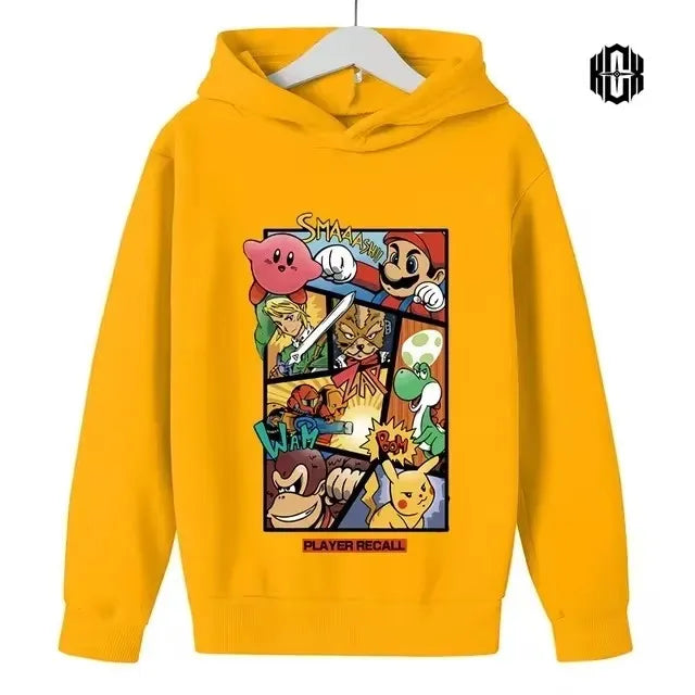 Autumn Cartoon Print Sports Children Hoodies Street Casual Fashion Sweatshirt 3-14 Years Kids Boy Girl Clothing Outdoor Pullover