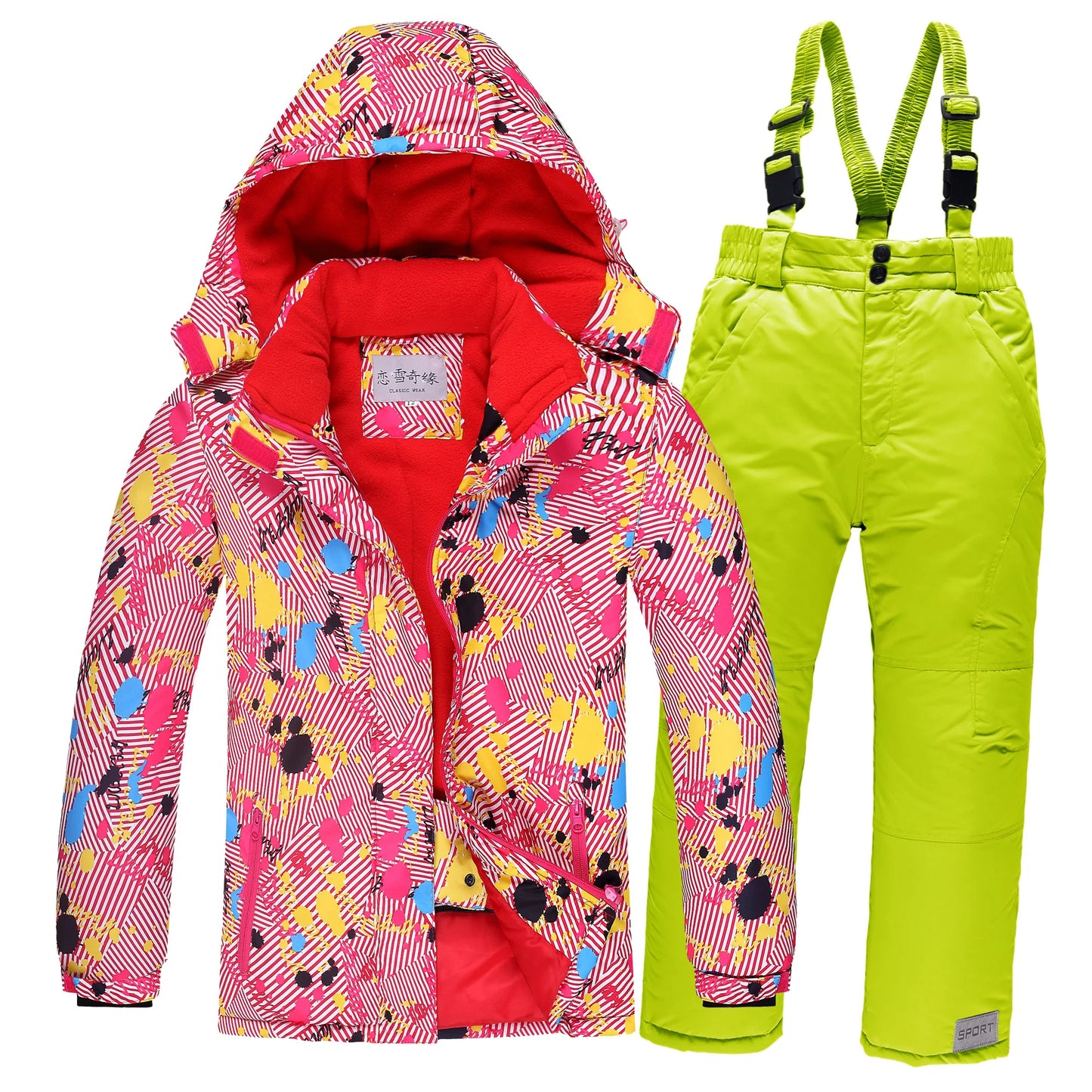 OLEKID 2024  Winter Children Boy Ski Suit Waterproof Girl  Jacket Overalls Snowsuit 3-16 Years Kid Teenage Parka Snow Suit