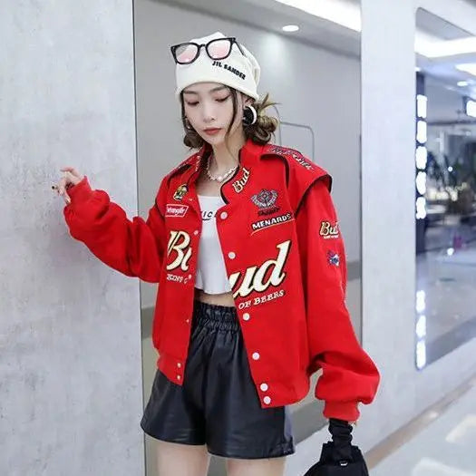 Women's baseball uniform coat women's short cotton coat trendy ins design spring and autumn Korean style coat 2023 new ins hot