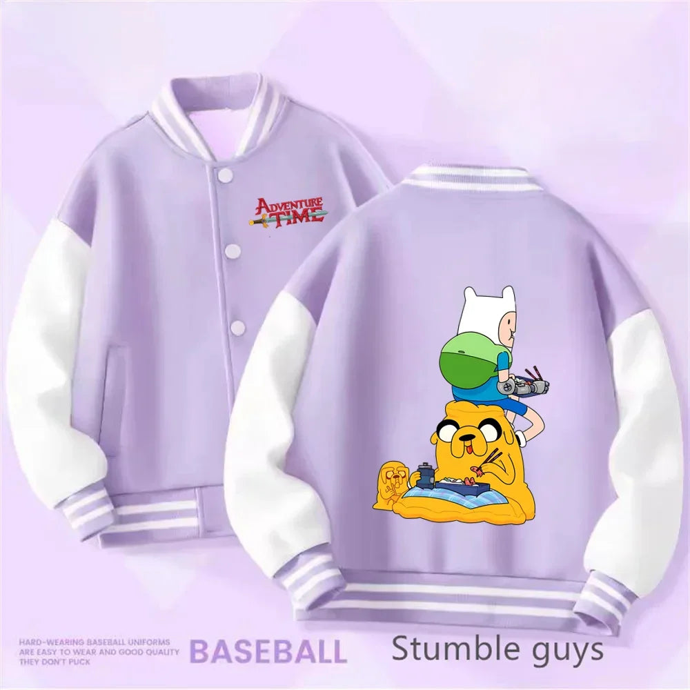 Adventure Time Kids Cotton Jacket Suit Kuromi Melody Overcoat Pants Autumn Child Loose Sports Baseball Uniform Clothes Gift