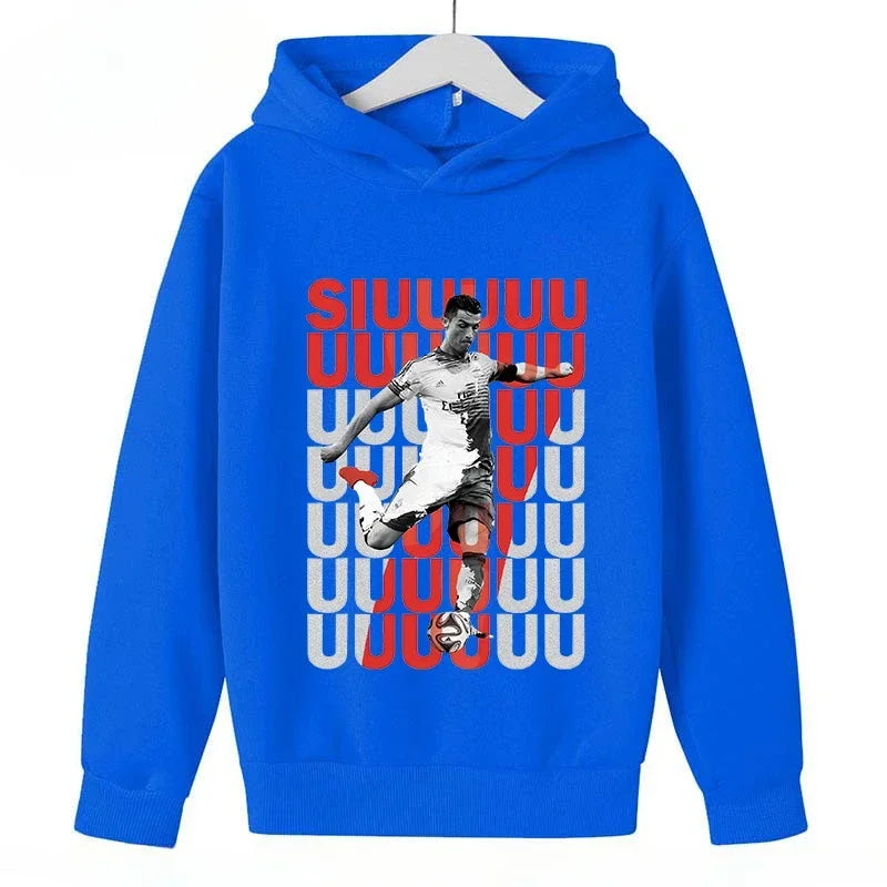 Children's Plus Hoodies Autumn and Winter Kid Pullover Blue Top for Boys Girls Ronaldo Avatar Printed Sweatshirt Baby Clothes