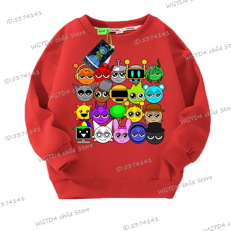 New Sprunki Sweatshirt Kids Funny Incredibox Game Y2K Sudadera Boys Girls Cartoon Sprunki Figure Print Anime Hoodless Pullover