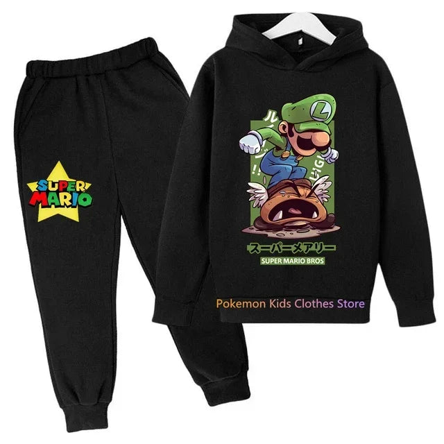 Super Mario bros boys Clothing Girls Set Kids Hoodies Tops Sweater Clothes+ trousers Pants 2pcs Set Gifts Toddler Outfit 2-14T