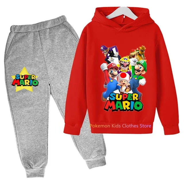 Baby Boys Clothes Super Mario Bros Hoodie Sets Kids Spring Autumn Girls Casual Hoodies+pants 2pcs Set for Children Boys Suit