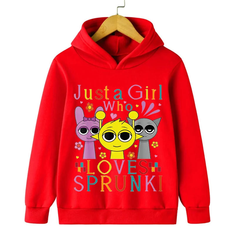 Just a Girl Who Loves Sprunki Graphic Girls Hoodies Incredibox Game Sweatshirt Children's Long Sleeve Tracksuits Boys Casual Top