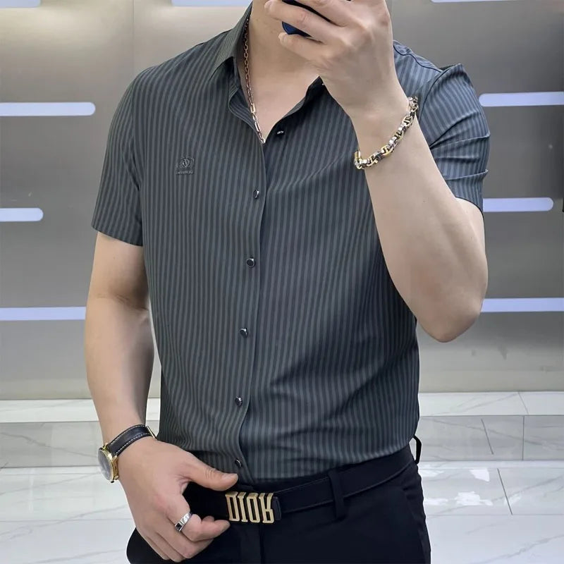 Fashionable Trend Men's Striped Shirt Summer Casual Business