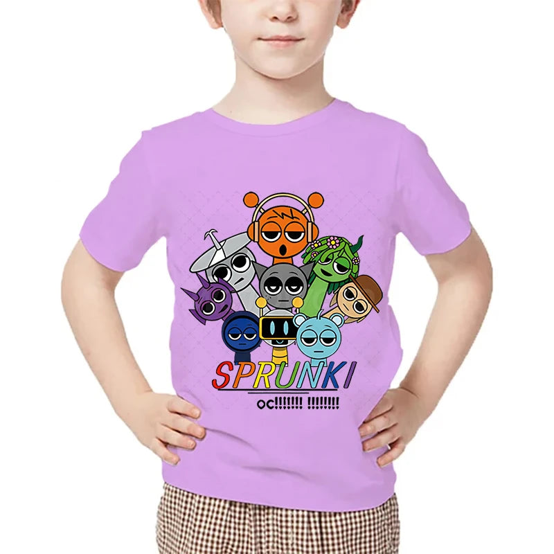 Just A Boy Who Loves Sprunki Kids T-shirt Horror Game Character TShirts Short Sleeve Tops Sprunki Boys Girls Fashion Streetwear