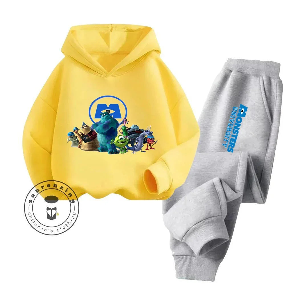 Casual Coziness Long Sleeve Sets That Are Loose Elastic and Perfectly Comfortable for Boys Girls Monsters Inc Cartoon Hoodie Set