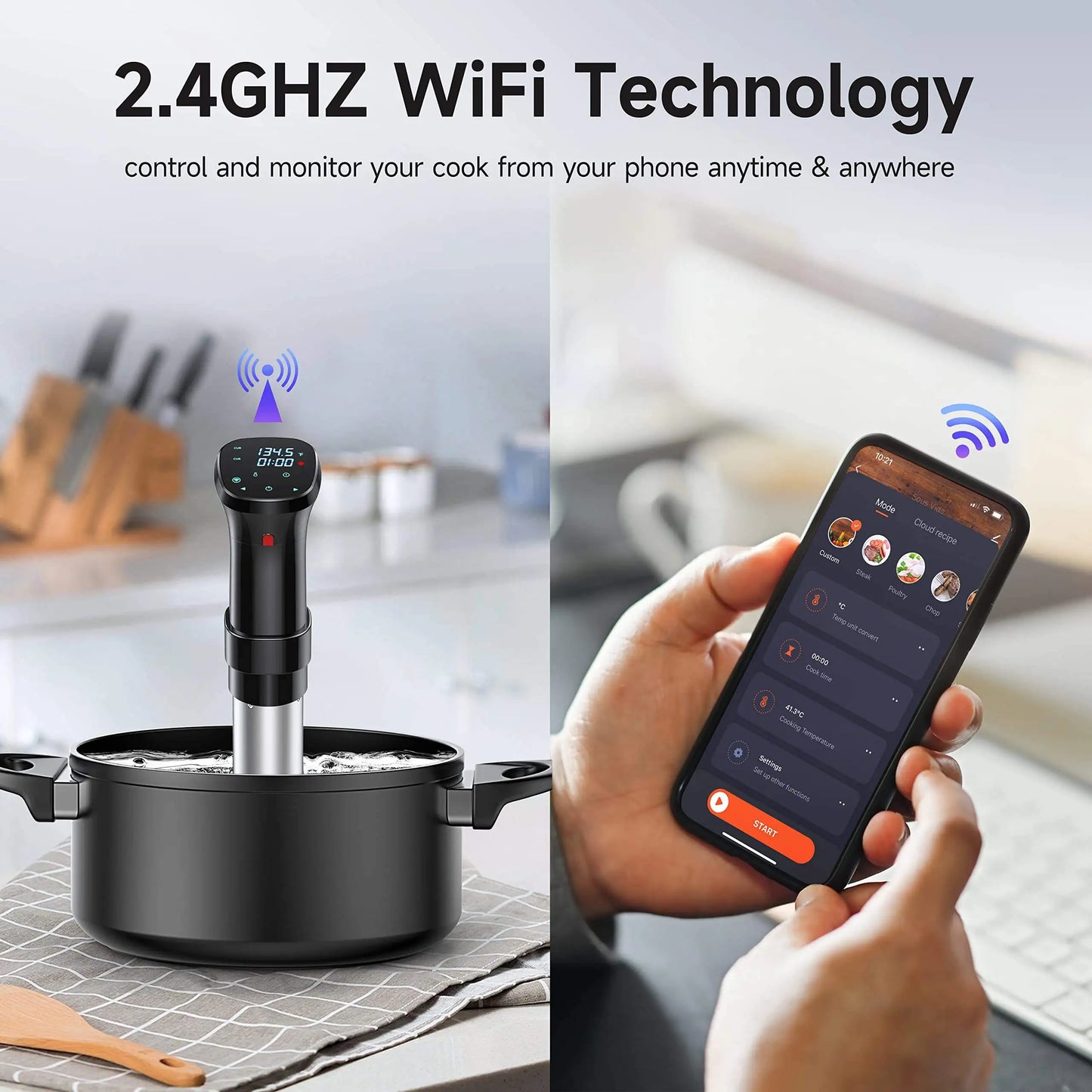 WiFi Connect App Control 1100W Sous Vide Komfur 3D Immersion Cirkulator Varmeapparat Sous Vide Maskine med LCD Touch Screen