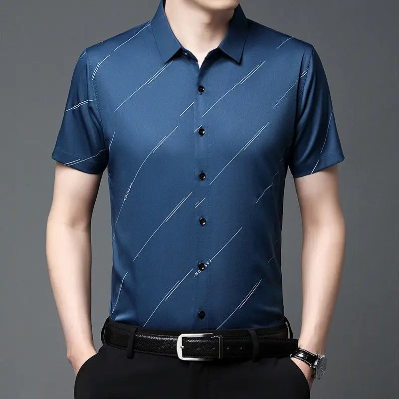 Summer Male Clothes All-match Single-breasted Polo-Neck Shirt