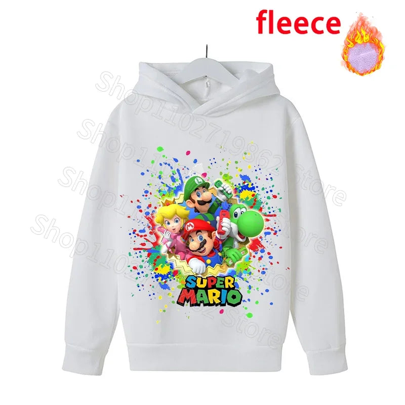 Super Mario Bros Kids Clothes Princess Peach Luigi Fleece Sweatshirts Cartoon Game Character Pattern Long Sleeves Baby Show Gift