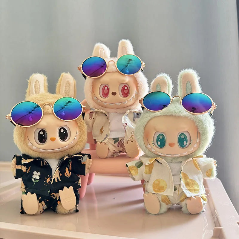 Original Second Generation Labubu Monster Have A Seat Series Beach Glasses Set Ornaments Only Clothes Cute Doll Toy Gift